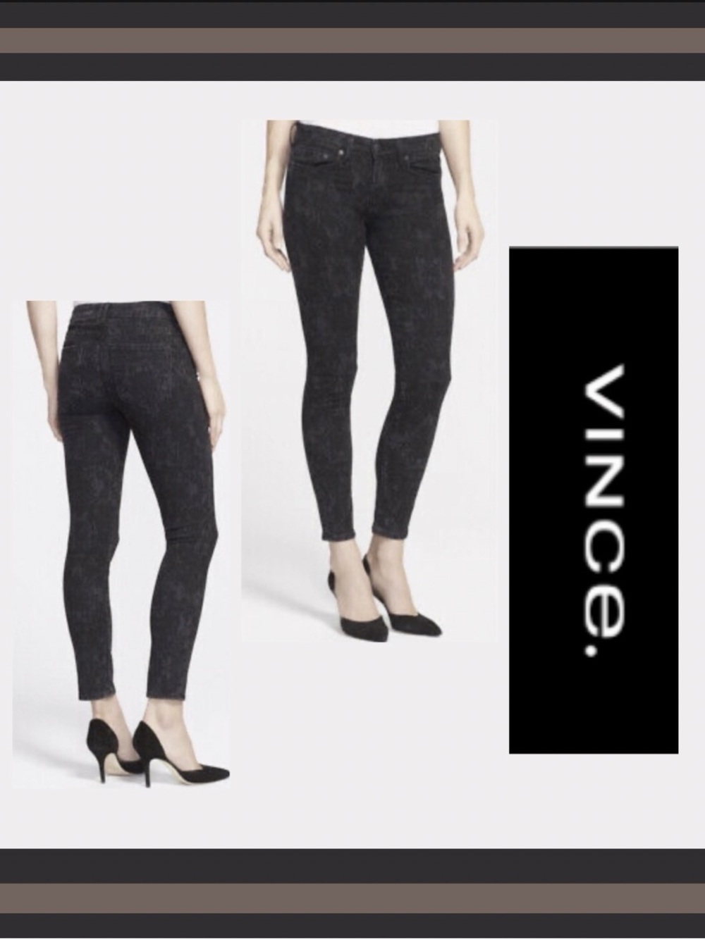 Vince Dylan Skinny Black/Grey Floral Print Jeans Size 24